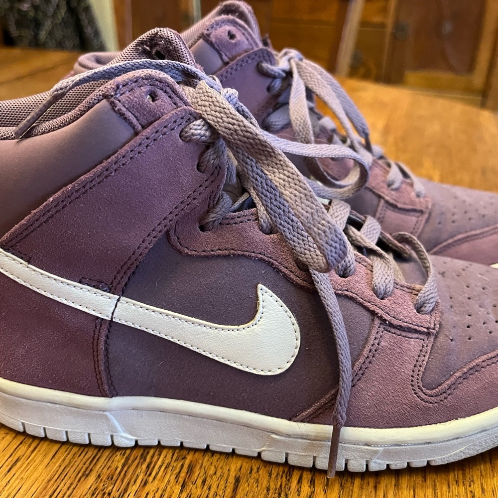 Nike Air Jordan Purple and White High-Top Sneakers with Suede Finish